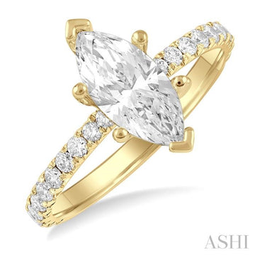 5/8 Ctw Marquise Shape Round Cut Diamond Semi-Mount Engagement Ring in 14K Yellow Gold